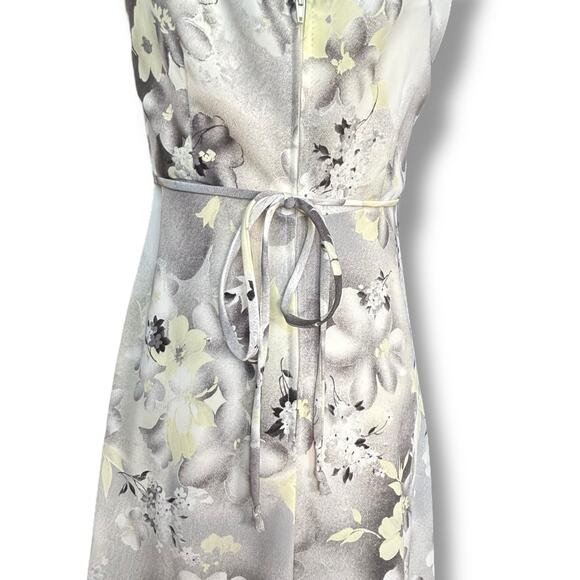 Vintage 90s Dark Floral Slip Dress Tie Back Bow Detail Gray Yellow Maxi Romantic - Picture 6 of 10